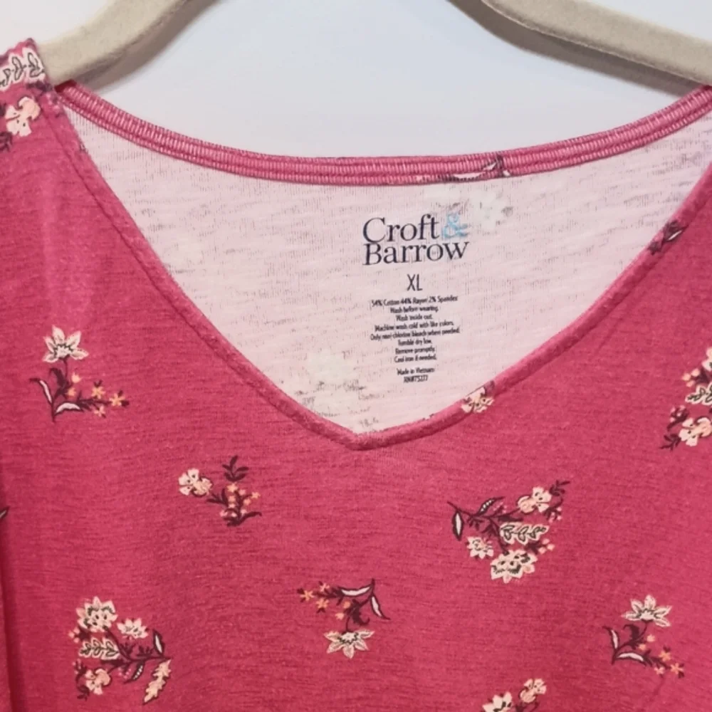 Croft & Barrow V-Back Floral Blouse with Tie Near Elbow Sleeve Size XL - Picture 5 of 5